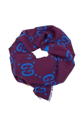 Gucci Purple Scarf with Bright Blue GG Motif